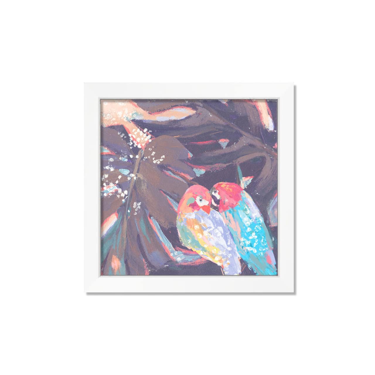 Tropical Birds 16" x 16" White Framed Print Under Plexiglass